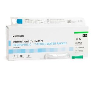 Urethral Catheter McKesson Straight Tip Hydrophilic Coated PVC 14 Fr. 6 Inch Length - Box of 30