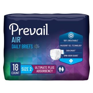 Incontinence Brief Prevail® Air™ Adult Size 2 / Large Unisex Disposable Heavy Absorbency - Bag of 18