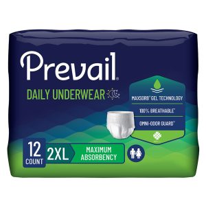 Absorbent Underwear Prevail® Daily Underwear Extra Pull On with Tear Away Seams Adult 2X-Large Unisex Disposable Moderate Absorbency - Pack of 12