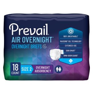 Incontinence Brief Prevail Air™ Overnight Adult Size 2 / Large Unisex Disposable Heavy Absorbency - Bag of 18