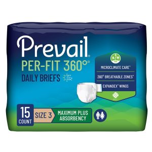 Incontinence Brief Prevail® Per-Fit 360°™ Adult Size 3 Unisex Disposable Heavy Absorbency - Pack of 15