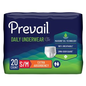 Absorbent Underwear Prevail® Daily Underwear Extra Pull On with Tear Away Seams Adult Medium Unisex Disposable Moderate Absorbency - Pack of 20